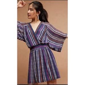 Anthro Maeve Purple Print Mini Dress Open Back Size 16